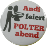 feiert Polterabend mit Klo Button