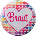 Braut mit Herzen JGA Button