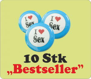 10 er Pack Buttons "I love sex" blau