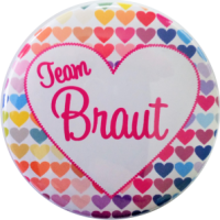 Braut Button mit Herzen Team