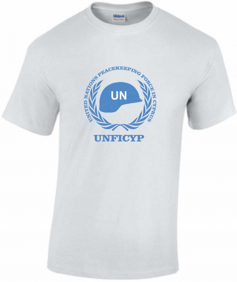 T-shirt UNFICYP white - blue helmet - Click Image to Close